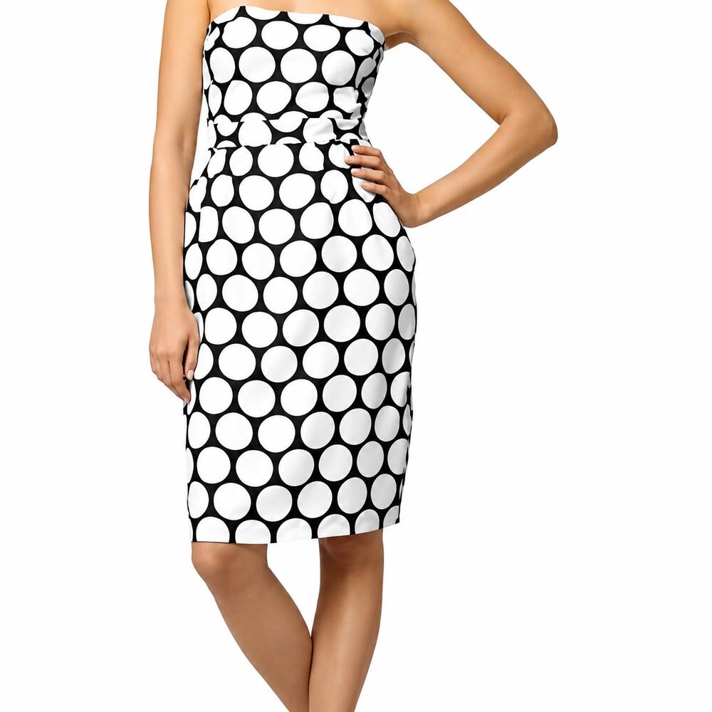 Banana Republic 100% Silk Strapless Dress XS Navy White Polka Dot Pockets Lined